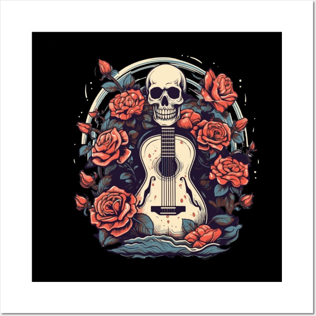 Skull with a Guitar and Flowers Wall Art by TOKEBI